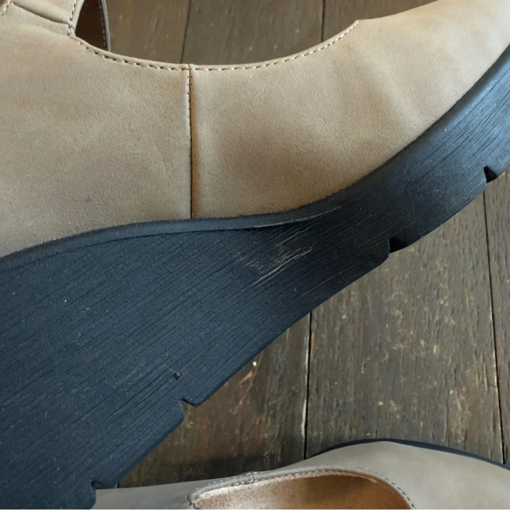 Adore Taupe Mary Jane Wedges with Black Platform